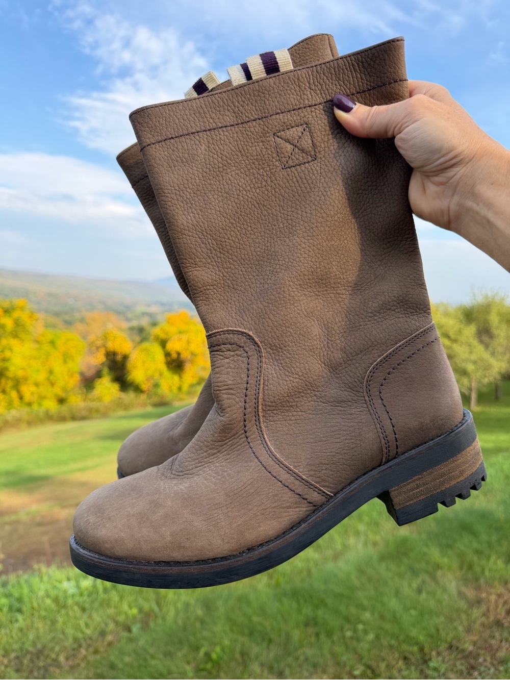 Boden Taupe Leather Lug Sole Mid Calf Boots EU 41
